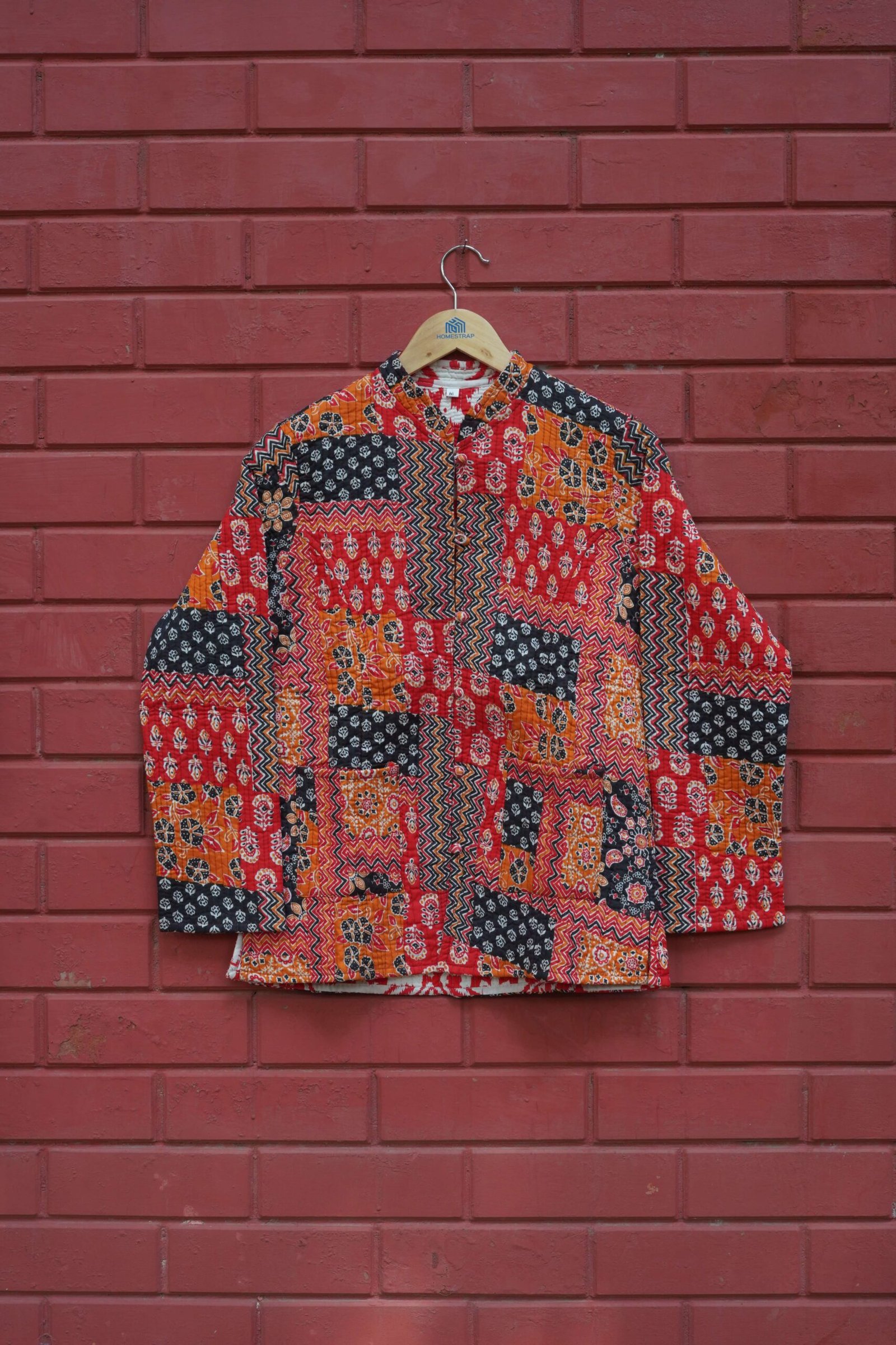 Womens Red Velvet Embroidered Jacket with Floral Design - Image 2